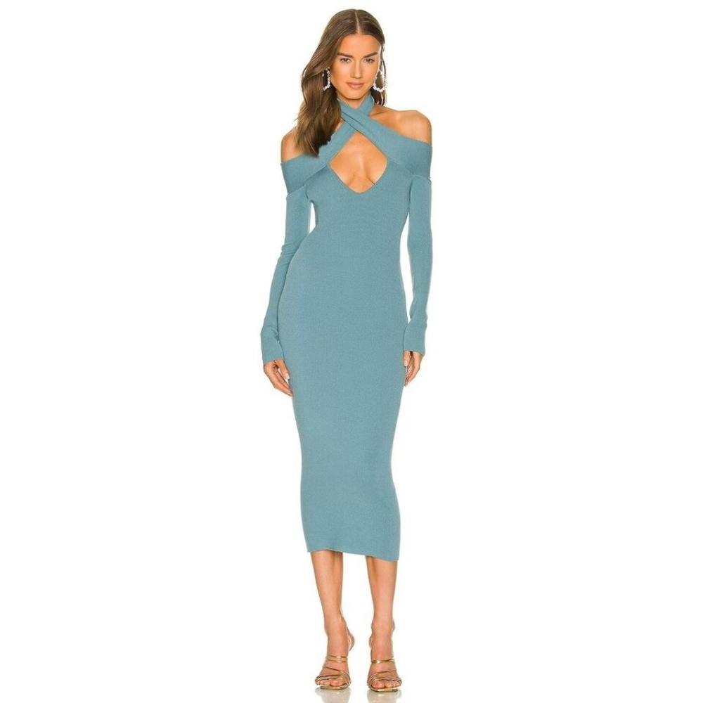 Michael Costello x REVOLVE Lora Blue Halter Midi Dress